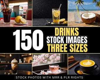 150 Premium DRINKS Stock Photos | MRR PLR | 3 Sizes for Social Media & Marketing