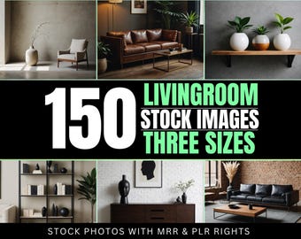 150 LIVINGROOM Stock Photos | MRR & PLR | Cozy Elegant Interiors Bundle for Social Media and Marketing