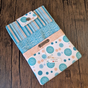 Tablet or Kindle Sleeve Padded Cover Teal Coral White Stripes and Circles