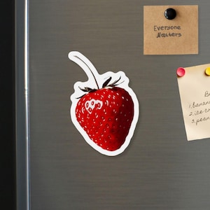 Retro Strawberry Magnet | Vintage Strawberry Art Kitchen Decor | Strawberry Fridge Magnet Decor | Red Strawberry Kitchen | Strawberry Gift
