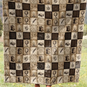 Dark Academia lapptäcke mönster sammet plyschfilt vintageböcker ljus botanisk sepia estetik mysig läsning bokälskare gåva