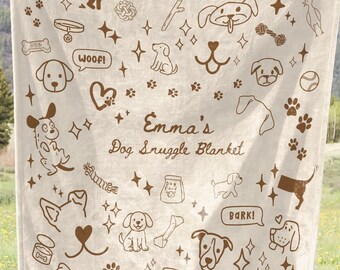 Personalized Dog Lover Blanket Cute Dog Doodle Pet Name Throw Velveteen or Sherpa Custom Puppy Gift Cozy Paw Print Blanket Pet Mom Present