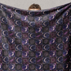Celestial Moon Patchwork Imitation Blanket Whimsigoth Quilt Pattern Dark Galaxy Squares Velveteen Throw Gothic Vintage Aesthetic