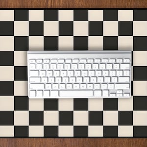 Alfombrilla de escritorio a cuadros negros y crema, alfombrilla de ratón retro a cuadros, alfombrilla de escritorio grande para juegos, alfombrilla de escritorio estética para oficina, alfombrilla de ratón para espacio de trabajo minimalista