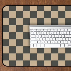 Beige Black Checkerboard Desk Mat Large Gaming Mouse Pad Aesthetic Neutral Desk Setup Keyboard Pad Minimalist Office Desk Protector