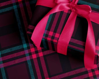 ネオンレトロチェック柄ラッピングペーパー 誕生日やホリデー、クリスマスなどに最適な、大胆でカラフルなギフトラップ。トレンド感のあるモダンなチェック柄ギフトラッピングシート。