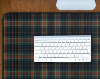 Cozy Plaid Desk Mat - Blue Green Red Tartan Mouse Pad, Rustic Office Decor, Non-Slip Workstation Pad, Holiday Gift for Gamers & Students