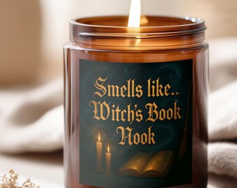 Witch's Book Nook Candle - Smells Like Old Books & Magic, Dark Academia Candle, Gift for Readers, Witchy Home Decor, Halloween Candle