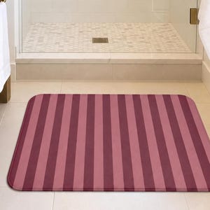 Burgundy Striped Bath Mat Memory Foam Bathroom Rug Mauve Stripe Bath Rug Cozy Bathroom Decor Non Slip Floor Mat