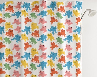 Colorful Frogs Shower Curtain – Playful Kids Bathroom Decor, Whimsical Frog Bath Curtain, Vibrant Froggy Theme, Fun Shower Curtain for Kids