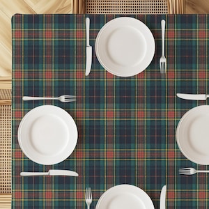 Plaid Pattern Tablecloth – Blue Red Checkered Table Cover, Rustic Farmhouse Kitchen Decor, Country Style Dining Room, Plaid Tablecloth
