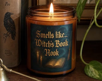 Witch's Book Nook Candle - Smells Like Old Books & Magic, Dark Academia Candle, Gift for Readers, Witchy Home Decor, Halloween Candle