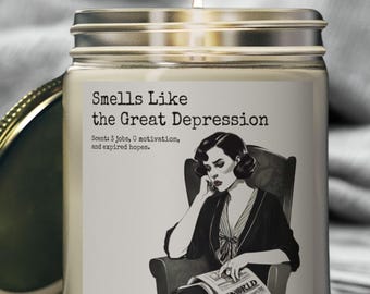Smells Like the Great Depression Candle - Funny Vintage Scented Candle, Sarcastic Gift, Depression Humor Decor, Book Lover Gift