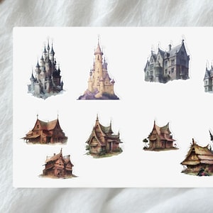 Fairy Tale Sticker Sheet - Magical Castle, Manor & Cottage Stickers | Enchanted Fantasy Decals for Journals and Crafts