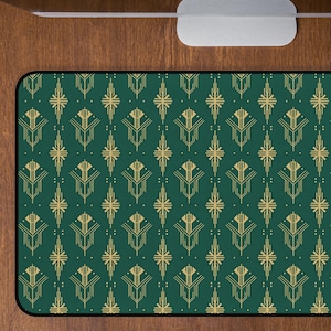 Art deco goudgroen bureauonderlegger vintage geometrisch patroon bureauonderlegger smaragd smaragd kantoor esthetische inrichting werkplek