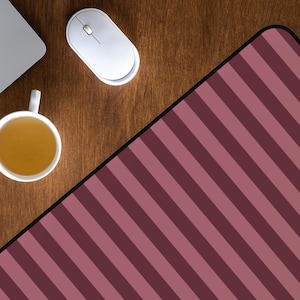 Burgundy Stripe Desk Mat Mauve Raspberry Striped Mousepad Aesthetic Pink Desk Pad Large Non Slip Neoprene Keyboard Mat Modern Workspace