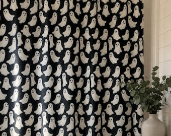 Cortina de ducha fantasma / Bonita decoración de baño de Halloween, patrón de fantasma espeluznante, cortina de baño divertida y peculiar, 100 % poliéster con ganchos