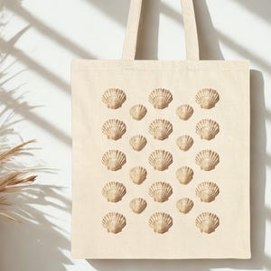 Beachy Seashell Cotton Canvas Tote Bag | Eco Friendly Summer Tote | Reusable Grocery Bag | Coastal Beach Bag | Gift for Beach Lovers