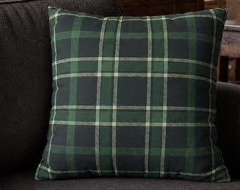 Dark Green Plaid Pillow Cover | Rustic Farmhouse Cushion | Cozy Home Decor Gift | Square Throw Pillowcase | Christmas & Housewarming Present