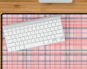 Pink Plaid Desk Mats | Work From Home Plaid Accessories | Cute Pink Plaid Office Decor | Plaid Mousepad | Pink Desk Organizer | Computer Pad