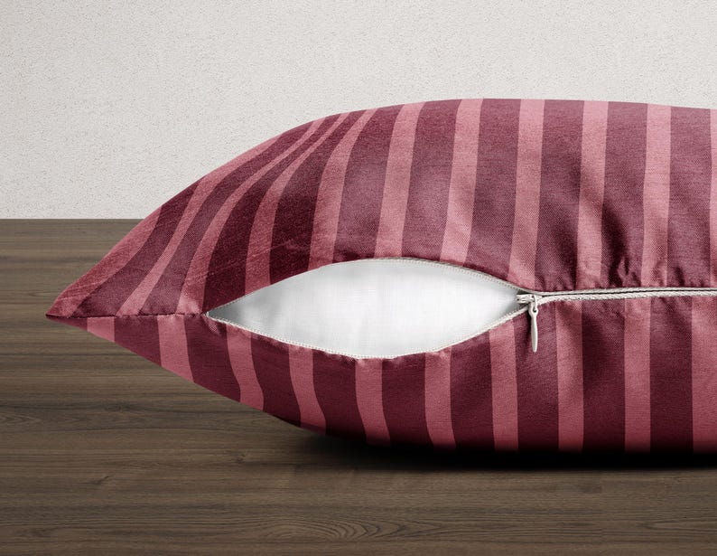 Burgundy Raspberry Striped Pillow Cover Retro Stripe Throw Pillowcase Dusty Rose Cushion Cover Modern Square Decorative Pillowcase