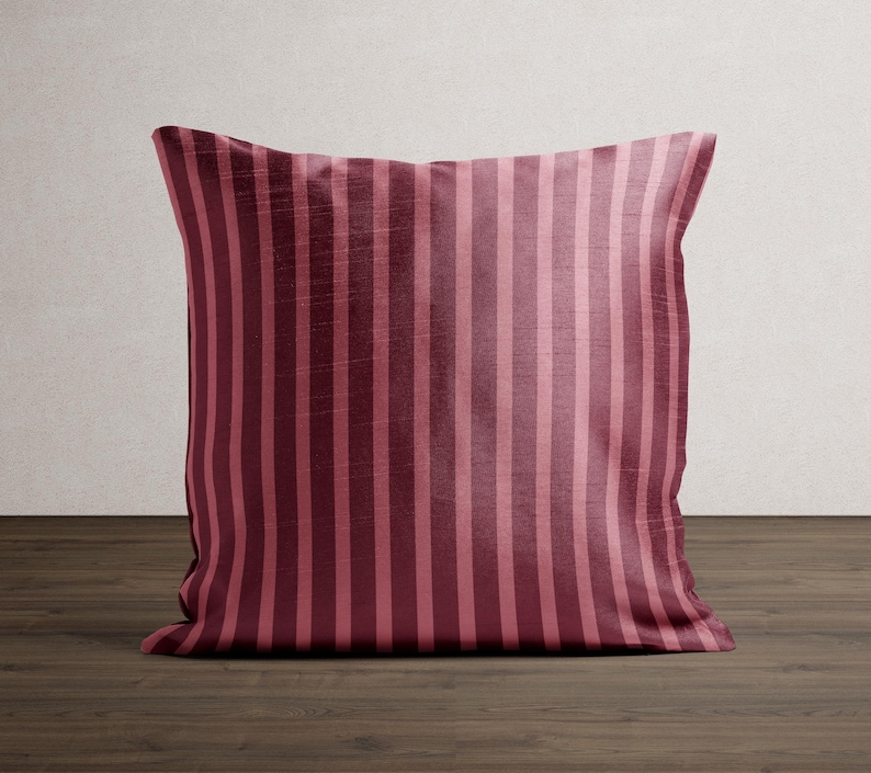 Burgundy Raspberry Striped Pillow Cover Retro Stripe Throw Pillowcase Dusty Rose Cushion Cover Modern Square Decorative Pillowcase