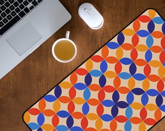Retro geometrische bureaumat kleurrijk cirkelpatroon halverwege de eeuw modern bureaukussen levendig mozaïek werkruimtemat esthetiek kantoordecoratie cadeau