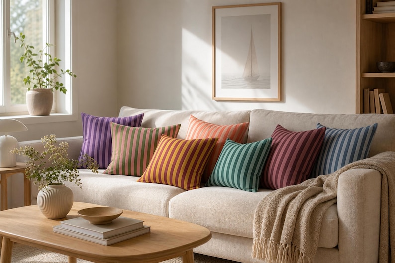 Striped Pillowcase Cover Retro Stripe Throw Pillow Cover Modern Square Cushion Cover Colorful Decorative Pillowcase