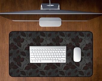 Tappetino da scrivania floreale gotico scuro, tappetino per mouse con motivo a viticci di rose nere, decorazione per scrivania dall'estetica cupa, tappetino da lavoro gotico antiscivolo in neoprene.