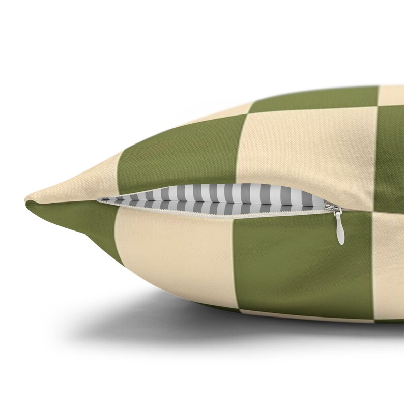 Olive Green & Cream Checkered Cushion | Retro Boho Pillowcase | Mid-Century Modern Throw Pillow | Geometric Home Accent
