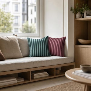 Burgundy Raspberry Striped Pillow Cover Retro Stripe Throw Pillowcase Dusty Rose Cushion Cover Modern Square Decorative Pillowcase