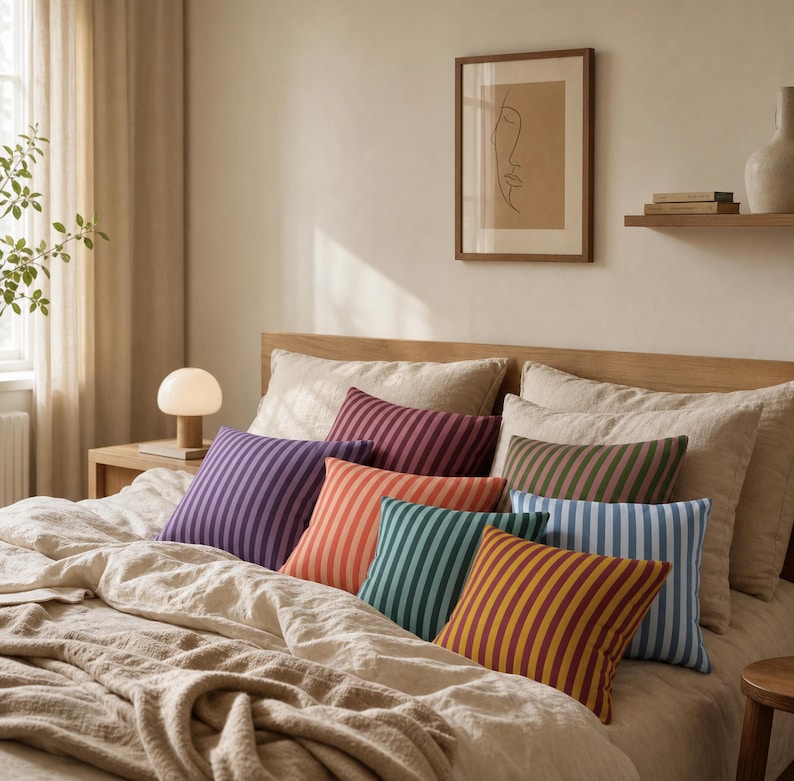 Striped Pillowcase Cover Retro Stripe Throw Pillow Cover Modern Square Cushion Cover Colorful Decorative Pillowcase