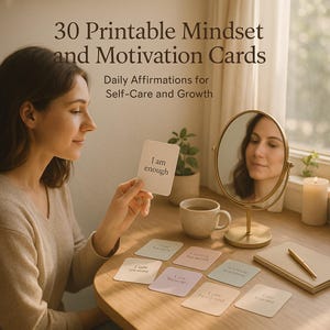 30 Tarjetas de Afirmaciones Imprimibles para el Autocuidado – PDF: Mentalidad y Motivación