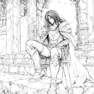 Przystojny mężczyzna Anime Rycerz Kolorowanki | Fantasy Art Printables dla dorosłych i nastolatków