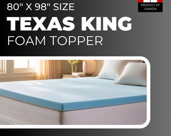 Texas King Topper - Regular & Memory Foam Available in Different Firmness Options, 2"/3" Thickness, Foam Pad Softener Custom Sizes Available