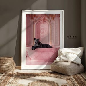 Black Panther In Bathtub | Preppy Wall Art | Maximalist Bathroom Wall Art | Dopamine Decor | Pink Kitsch Aesthetic | DIGITAL DOWNLOAD
