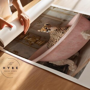Cheetah In Bathtub | Preppy Wall Art | Maximalist Bathroom Wall Art | Dopamine Decor | Pink Kitsch Aesthetic | Tropical | DIGITAL DOWNLOAD