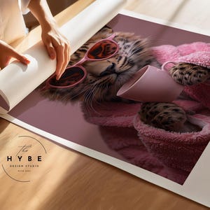 Cheetah Drinking Coffee | Preppy Wall Art | Maximalist Bathroom Wall Art | Dopamine Decor | Pink Kitsch Aesthetic | DIGITAL DOWNLOAD