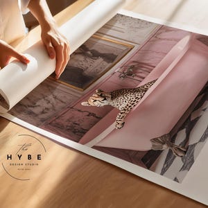 Cheetah In Bathtub | Preppy Wall Art | Maximalist Bathroom Wall Art | Dopamine Decor | Pink Kitsch Aesthetic | Tropical | DIGITAL DOWNLOAD