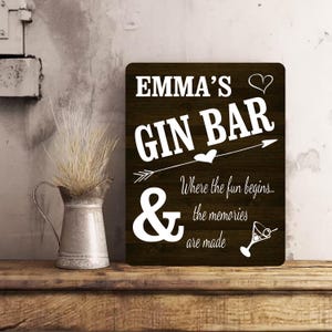 PERSONALISED Retro Vintage Gin Bar Metal Wall Sign Gift Present