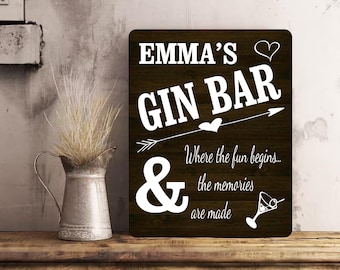 PERSONALISED Retro Vintage Gin Bar Metal Wall Sign Gift Present
