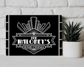 Personalised Metal Art Deco Home Cinema Theatre Metal Wall Sign Plaque