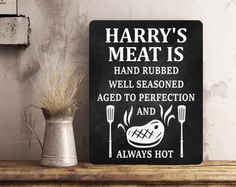 PERSONALISED Funny BBQ Garden Metal Wall Sign Gift Dad Present Chalk Style