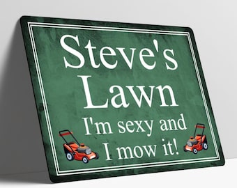 Personalised Funny Garden Metal Wall Sign Gift for Dad Present Wall Plaque Lawn Mower Any Name Personalized