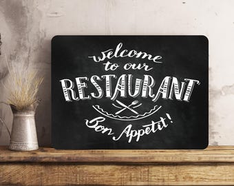 Restaurant Kitchen Metal Wall Sign Chalkboard Style Glossy Aluminium Welcome Sign