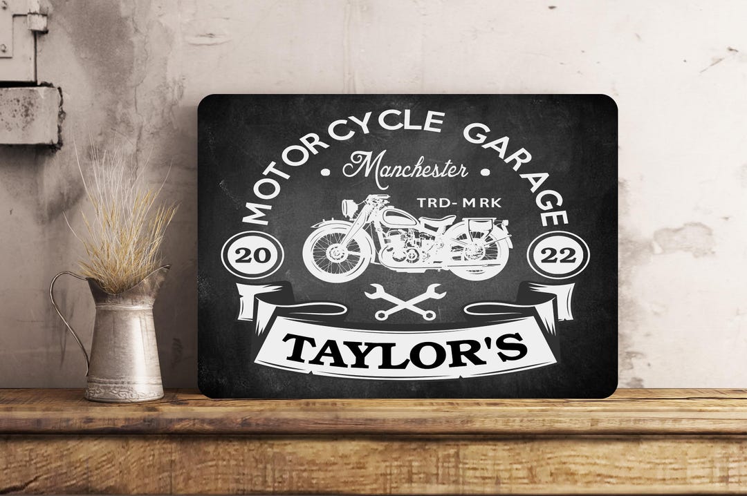 Personalised Motorcycle Garage Sign Metal Wall Motorbike Scooter Garage ...