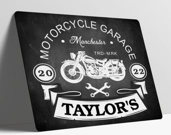 Personalised Motorcycle Garage Sign Metal Wall Motorbike  Scooter Garage Shed Vintage Retro Tin Plaque Aluminium
