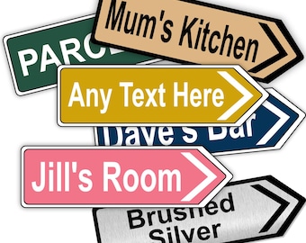 Personalised Aluminium Metal Arrow Direction Style Sign - Two Sizes Waterproof  Indoor / Outdoor 22 Colours