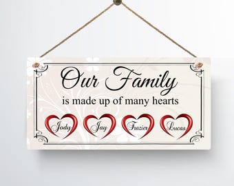 Handmade Personalised Metal Plaque Our Family Hearts Gift Sign Present for Mothers Day