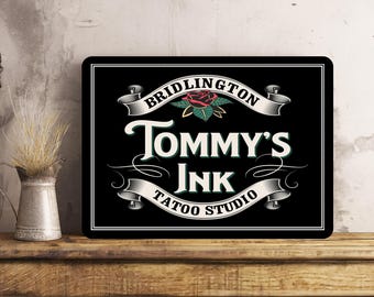 Personalized Tattoo Studio Black Pub Beer Bar Metal Wall Sign Gift Present Landlord Any Name Any Town